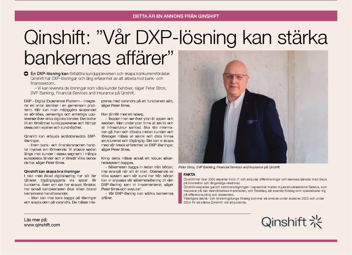 Qinshift: ”Vår DXP-lösning kan stärka bankernas affärer”